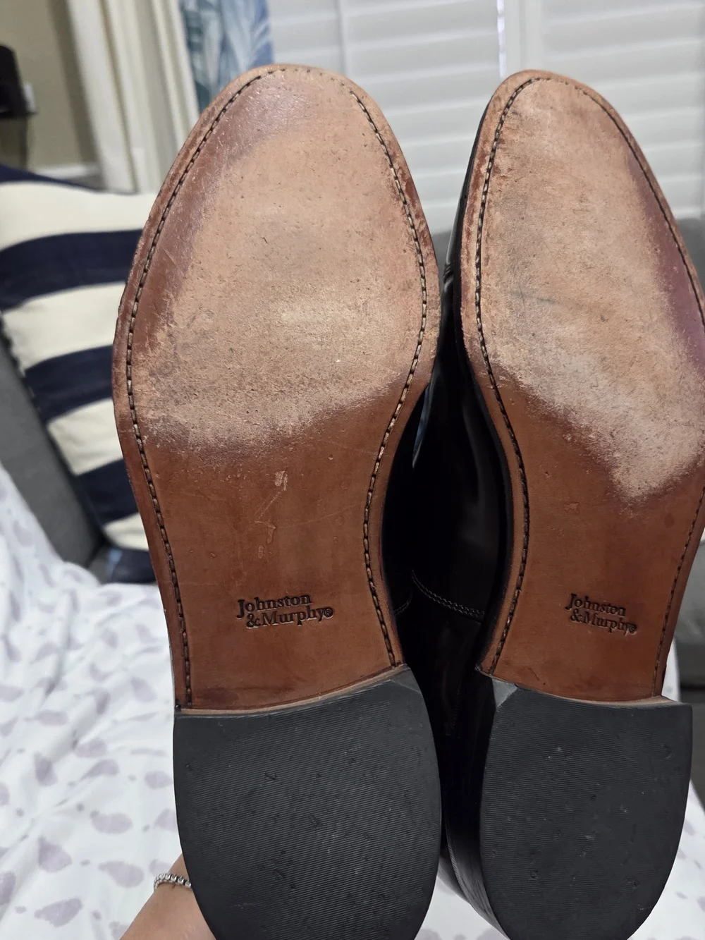 Johnston & Murphy Black Leather Cap-Toe Oxford Dress Shoes